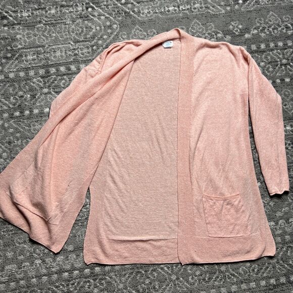 Sigrid Olsen Linen Blend Open Front Cardigan Medium Pink Lightweight Pockets - Picture 2 of 7